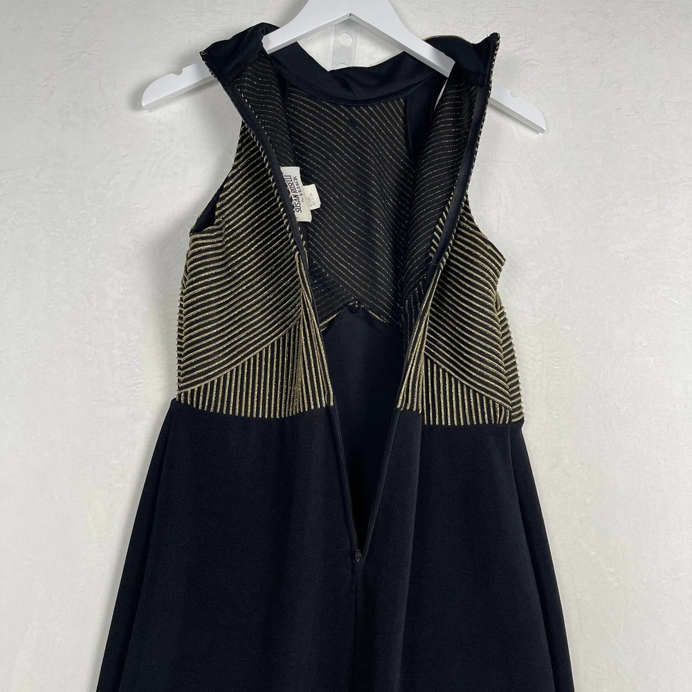 Susan Roselli Vintage 80's Glam Cocktail Fitted Maxi Gown Dress Gold Black Sz 12 - Picture 9 of 16